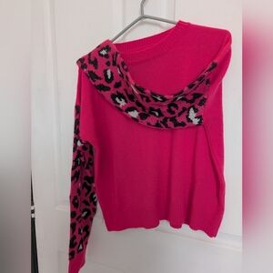 Women's Hot Pink Leopard Accent Sweater